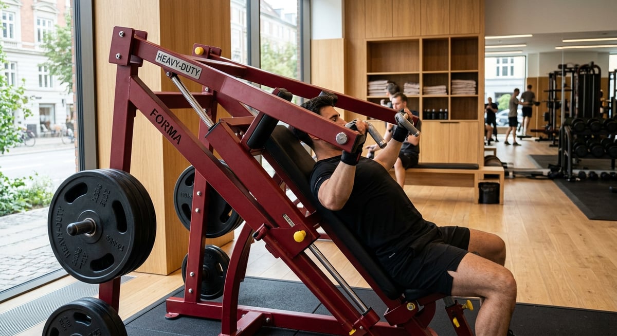 Røde plate-loaded maskiner i PUMPING IRON Sports Club